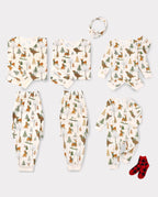 Matching Family Christmas Pajamas Woodland Print Beige