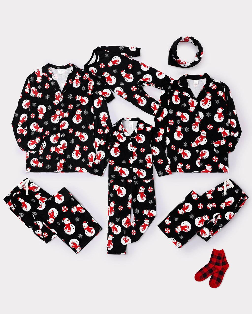 Matching Family Christmas Pajamas Snowman Print Black