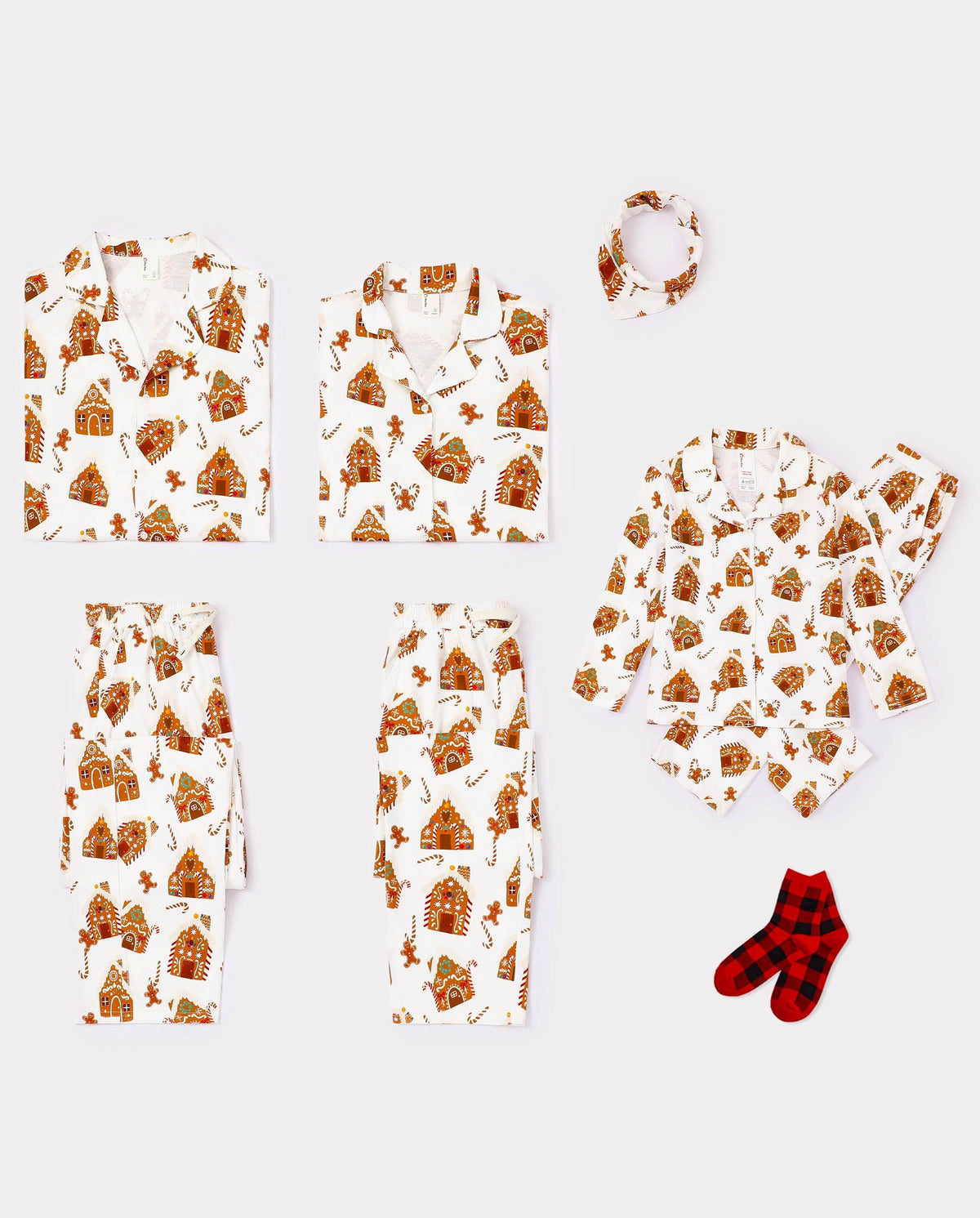 Matching Family Christmas Pajamas Gingerbread House Print Brown
