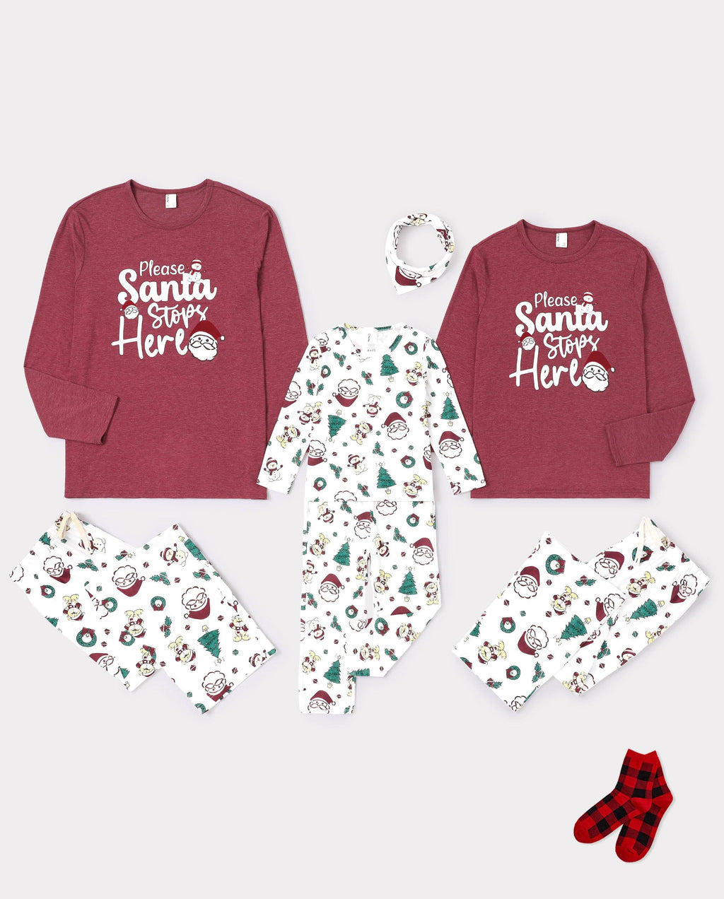 Family Matching Christmas Pajamas Santa & Christmas Tree Print Red