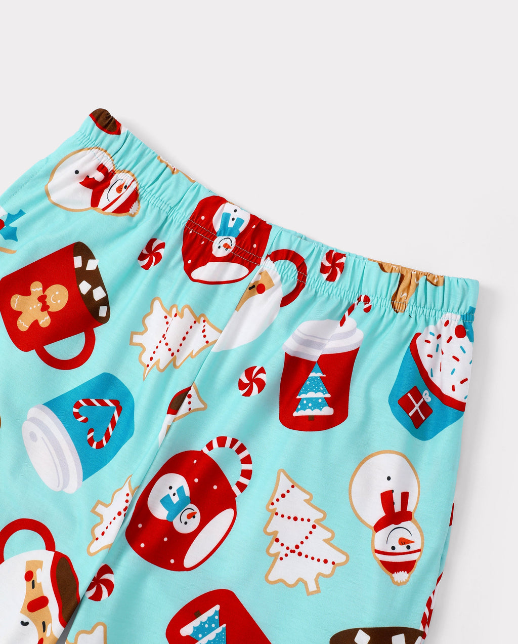 Matching Family Christmas Pajamas Gingerbread & Mug Print Blue