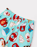 Matching Family Christmas Pajamas Gingerbread & Mug Print Blue