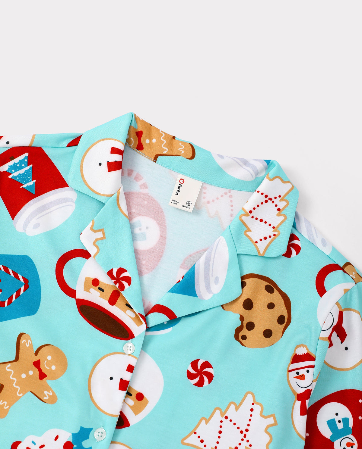 Matching Family Christmas Pajamas Gingerbread & Mug Print Blue