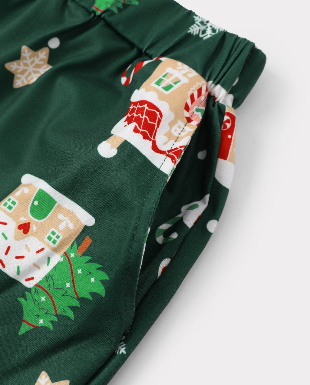 Family Matching Christmas Pajamas Gingerbread House Print Green