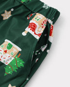 Family Matching Christmas Pajamas Gingerbread House Print Green