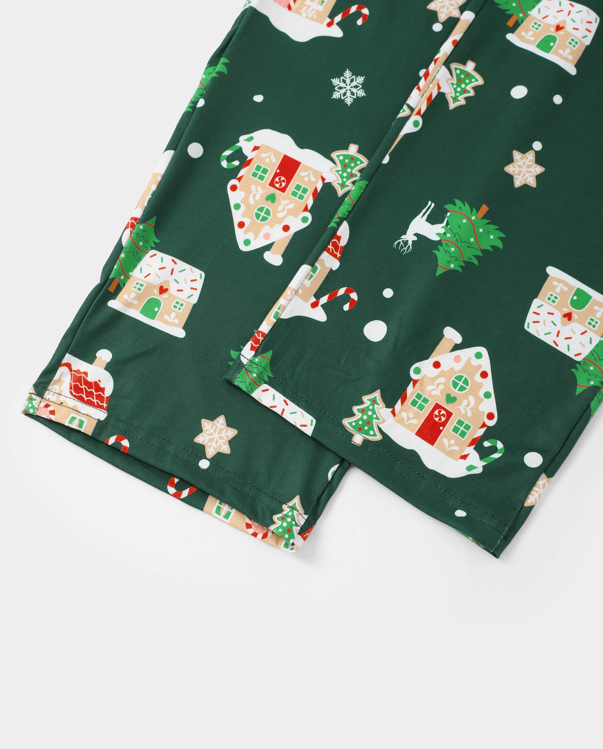 Family Matching Christmas Pajamas Gingerbread House Print Green