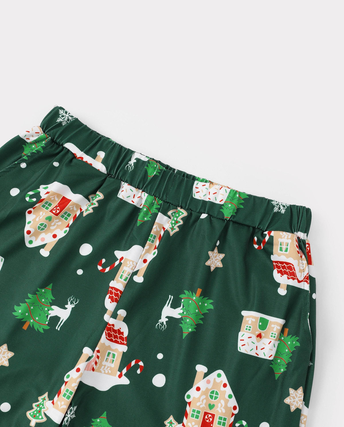 Family Matching Christmas Pajamas Gingerbread House Print Green