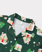 Family Matching Christmas Pajamas Gingerbread House Print Green