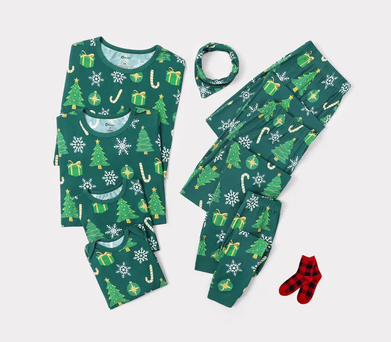 Family Matching Christmas Pajamas Christmas Tree Print Bamboo Green