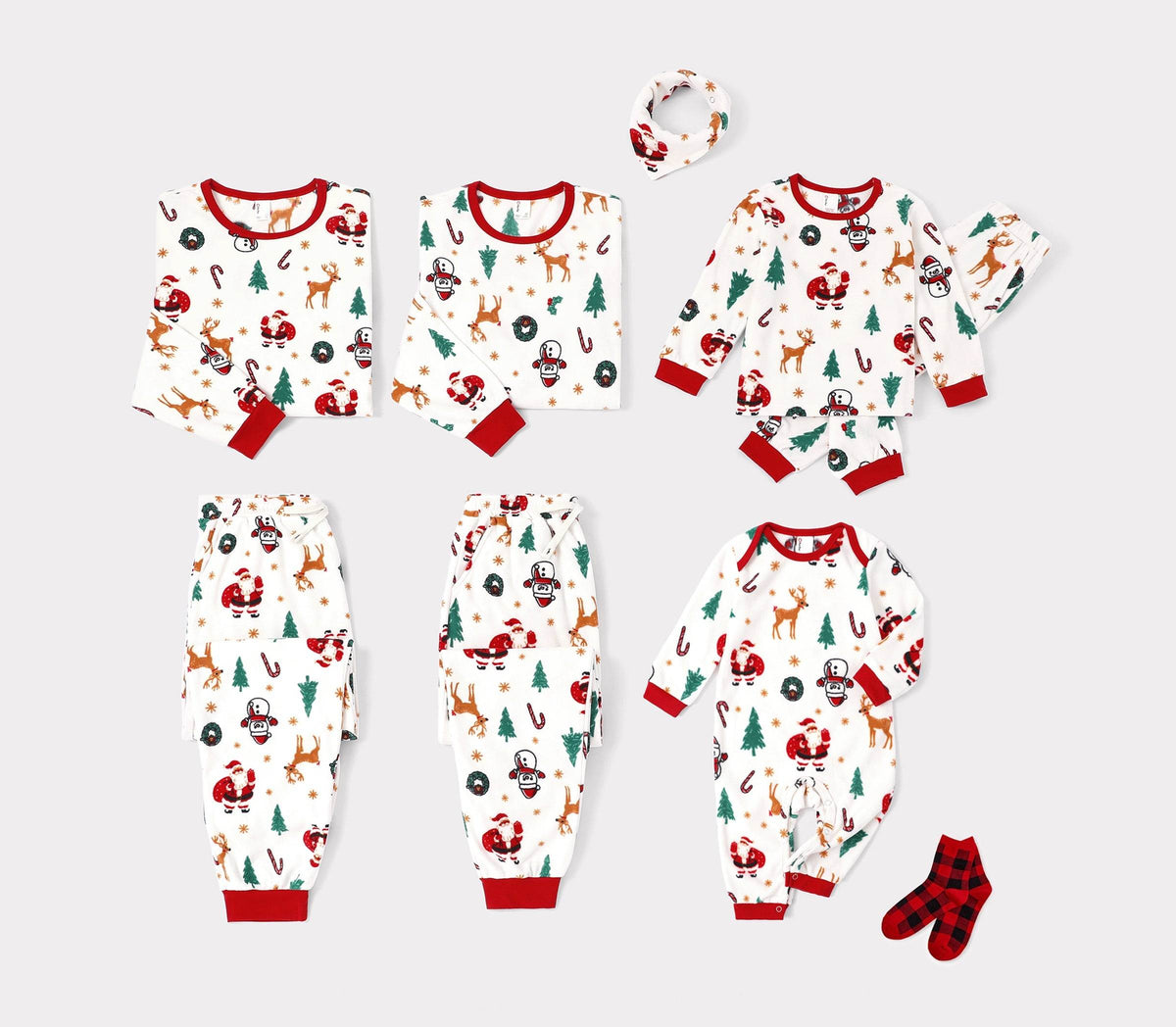 Family Matching Christmas Pajamas Reindeer & Christmas Tree Print Fleece
