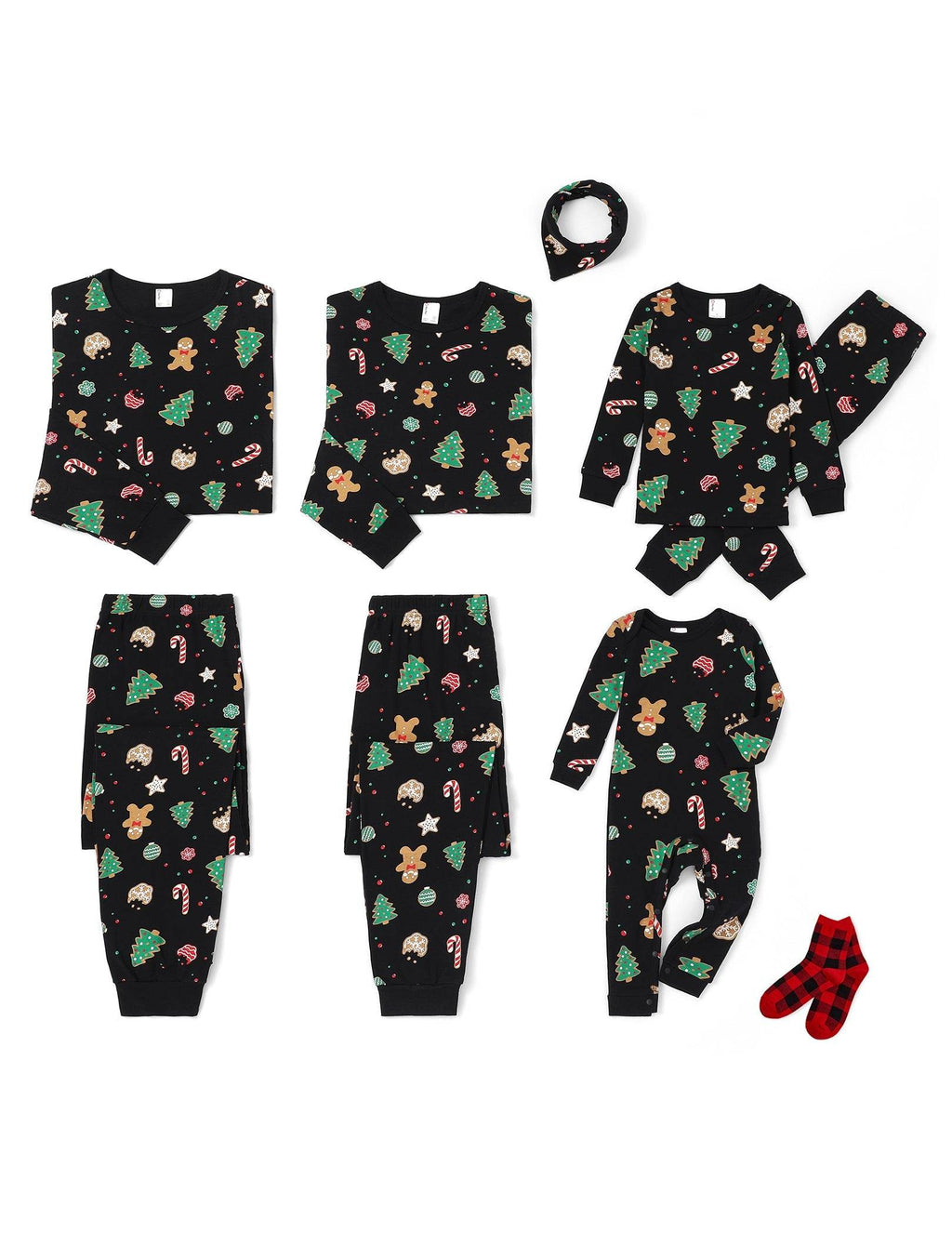 Matching Family Christmas Pajamas Christmas Tree Print Cotton Black
