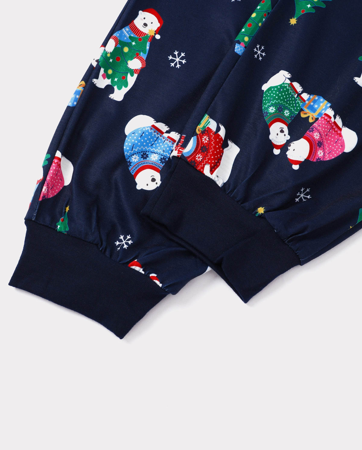 Matching Family Christmas Pajamas Polar Bear & Christmas Tree Print Navy