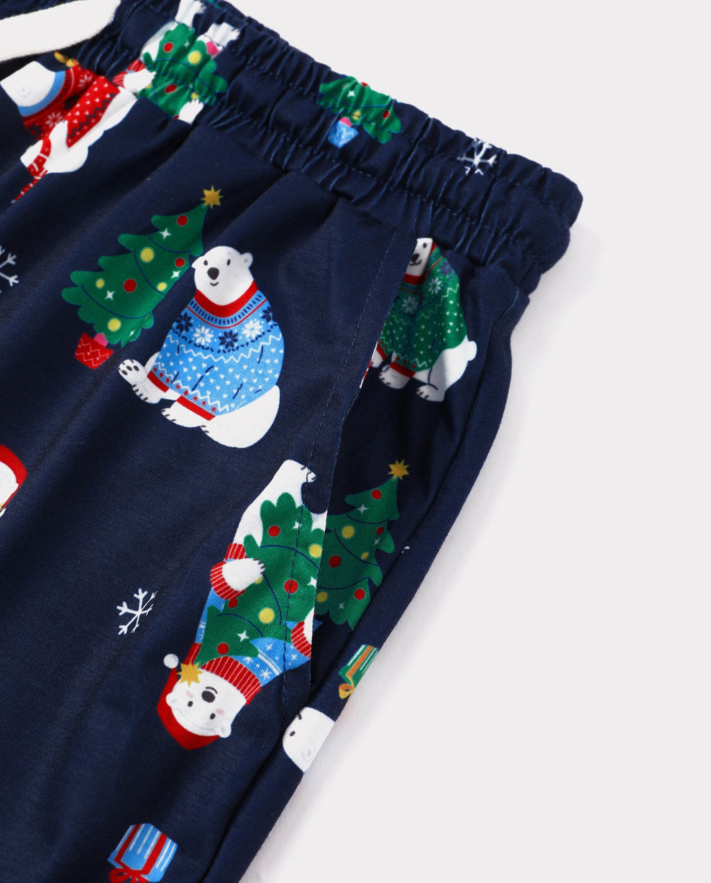 Matching Family Christmas Pajamas Polar Bear & Christmas Tree Print Navy