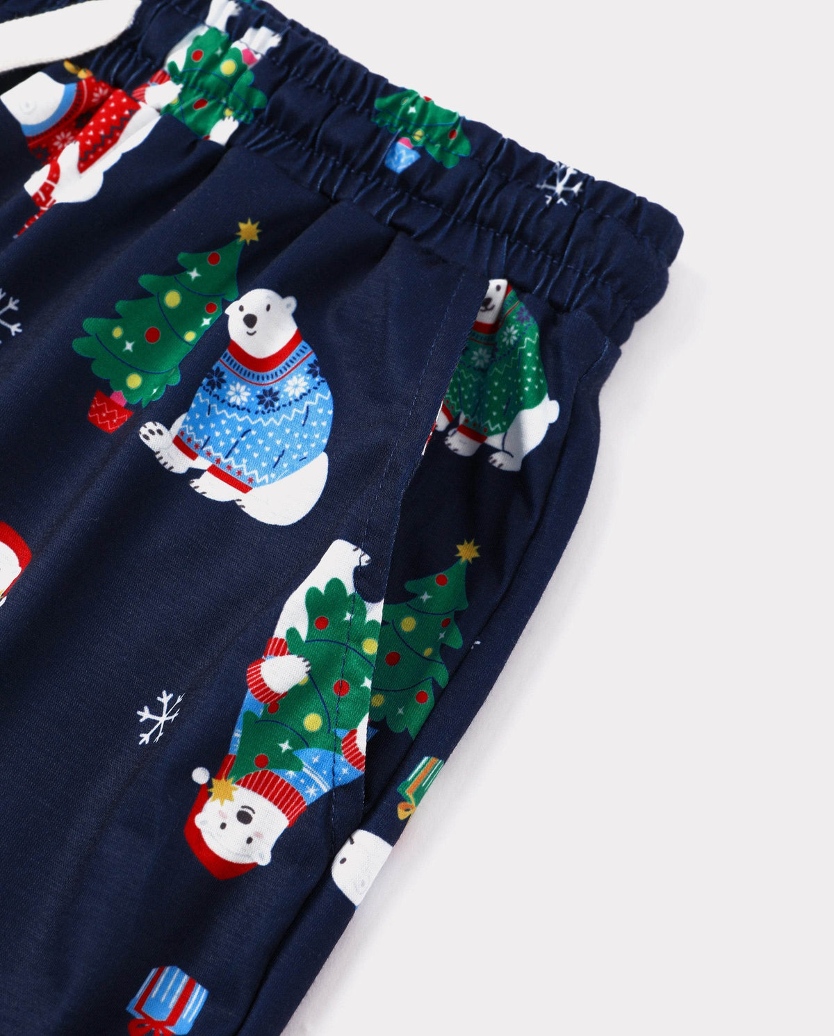Matching Family Christmas Pajamas Polar Bear & Christmas Tree Print Navy