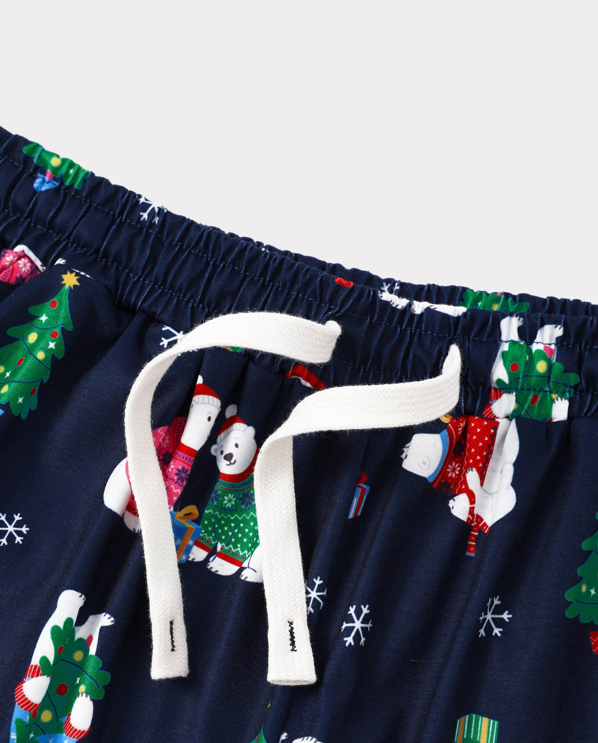 Matching Family Christmas Pajamas Polar Bear & Christmas Tree Print Navy
