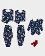 Matching Family Christmas Pajamas Polar Bear & Christmas Tree Print Navy