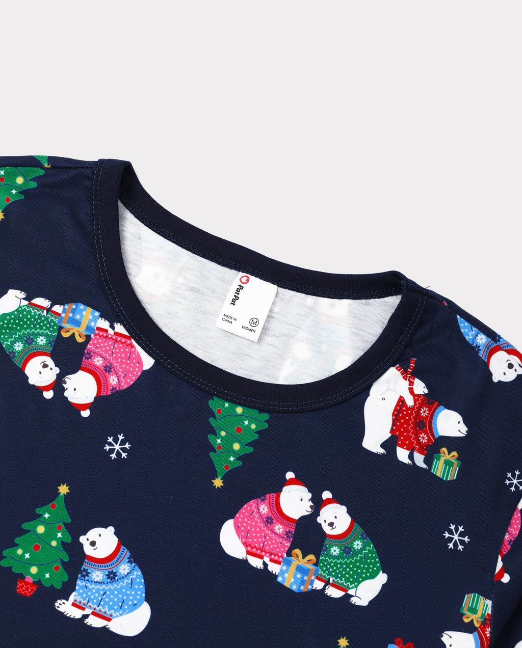 Matching Family Christmas Pajamas Polar Bear & Christmas Tree Print Navy
