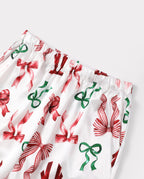 Family Matching Christmas Pajamas Bow & Plaid Print Satin Multicolor