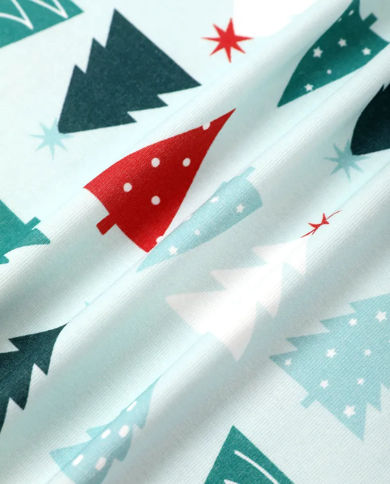 Matching Family Christmas Pajamas Christmas Tree Print Cotton Blue