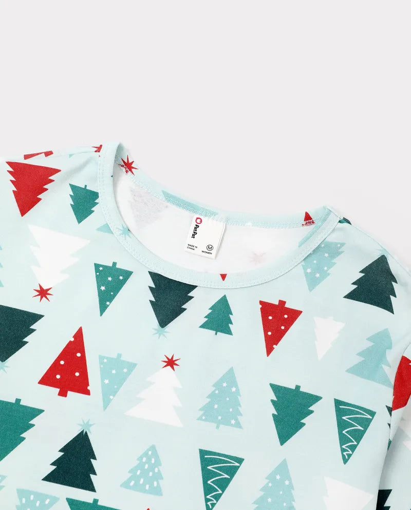 Matching Family Christmas Pajamas Christmas Tree Print Cotton Blue
