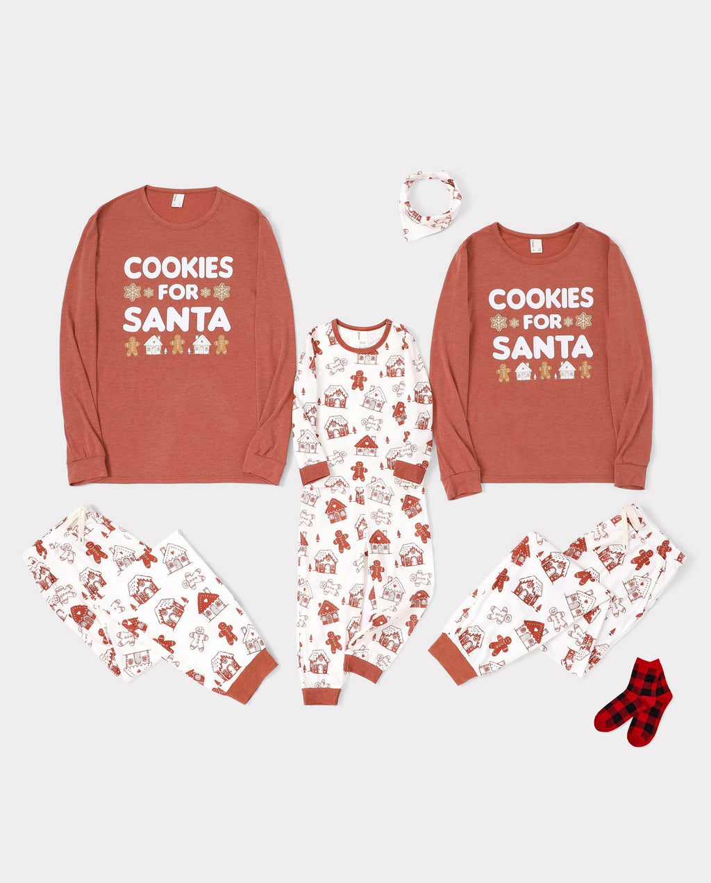 Matching Family Christmas Pajamas Gingerbread Print Red