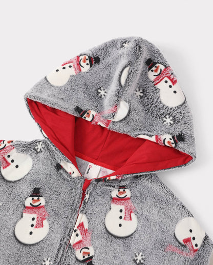 Family Matching Christmas Pajamas Snowman Print Coral Fleece Gray Christmas Onesie