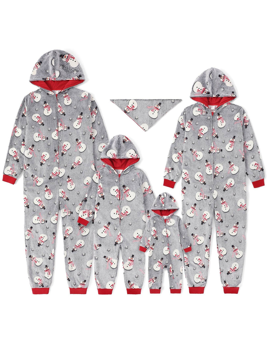 Family Matching Christmas Pajamas Snowman Print Coral Fleece Gray Christmas Onesie