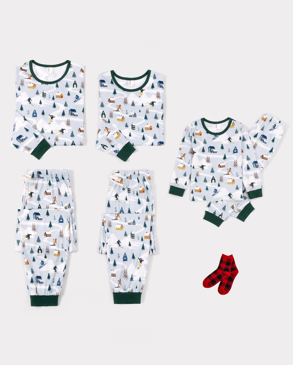 Matching Family Christmas Pajamas Christmas Village Print Green Holiday Pajamas