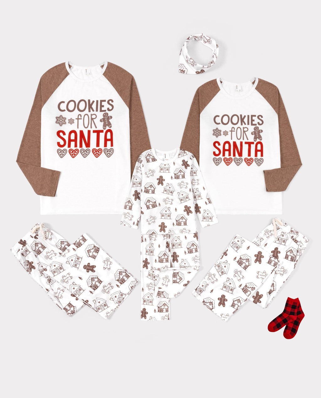 Family Matching Christmas Pajamas Gingerbread Print Brown