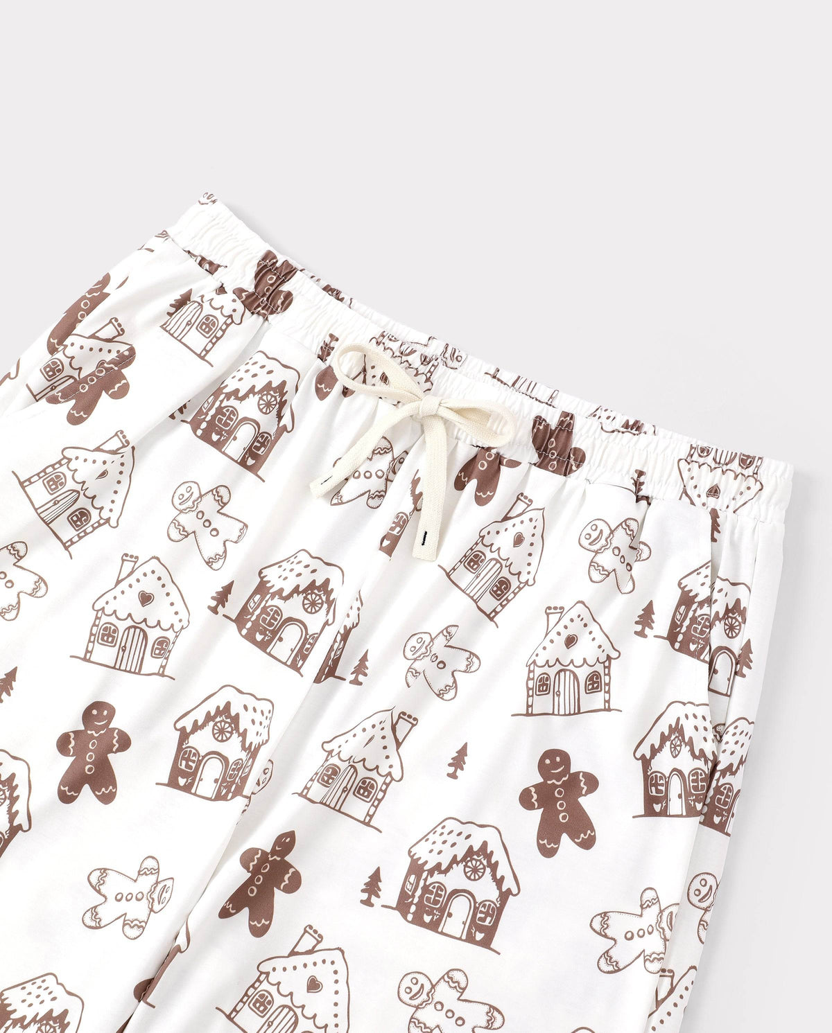 Family Matching Christmas Pajamas Gingerbread Print Brown