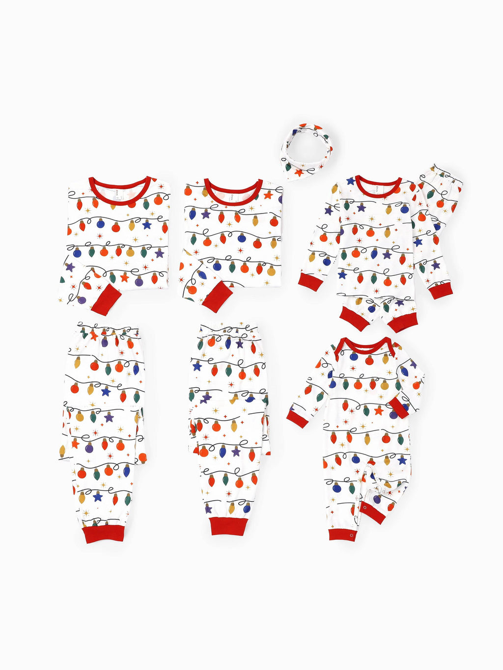 Family Matching Christmas Pajamas Christmas Lights Print White