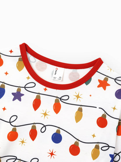 Family Matching Christmas Pajamas Christmas Lights Print White