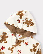 Matching Family Christmas Pajamas Gingerbread Print Coral Fleece Christmas Onesie