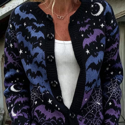 FALL & WINTER NEW ARRIVALS UP TO 50% OFF   Women's Custom-Pattern Cardigan | Halloween Print Button-Front Sweater