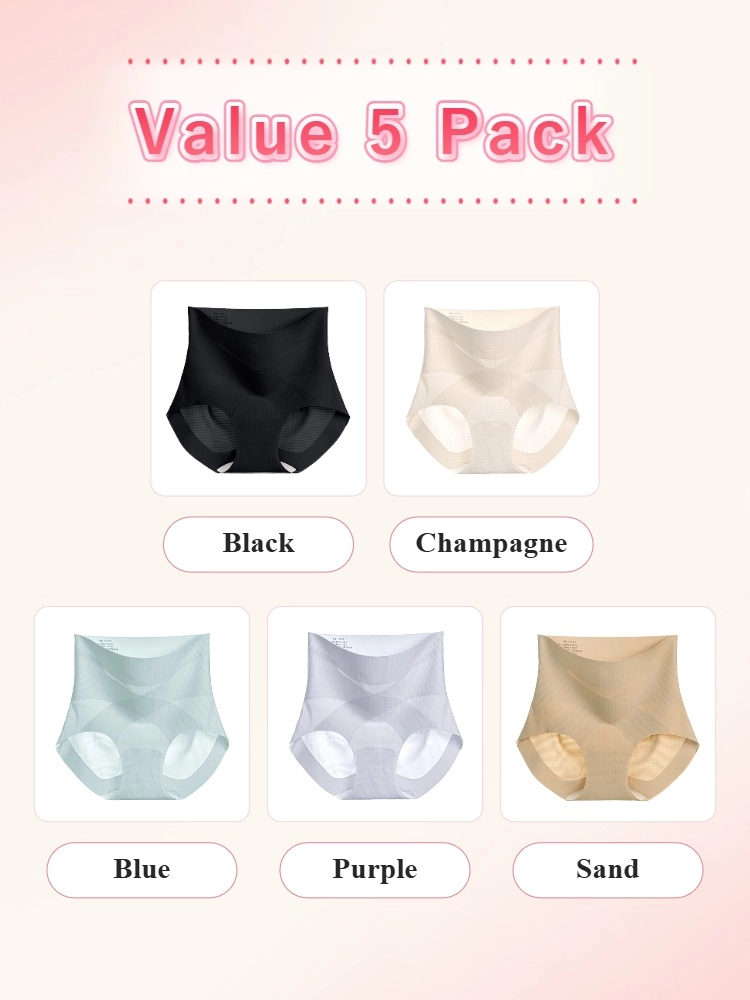 3-7 pack shaping high-waisted underwear, cross-over tummy control, seamless cooling fabric.