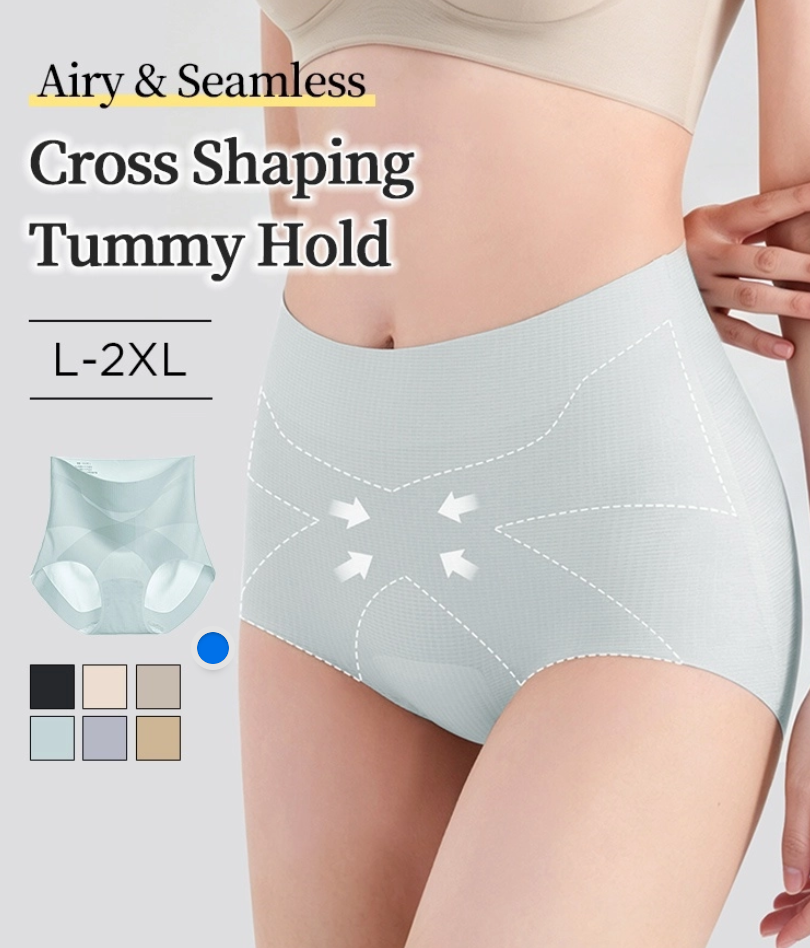 3-7 pack shaping high-waisted underwear, cross-over tummy control, seamless cooling fabric.