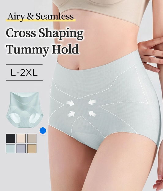 3-7 pack shaping high-waisted underwear, cross-over tummy control, seamless cooling fabric.