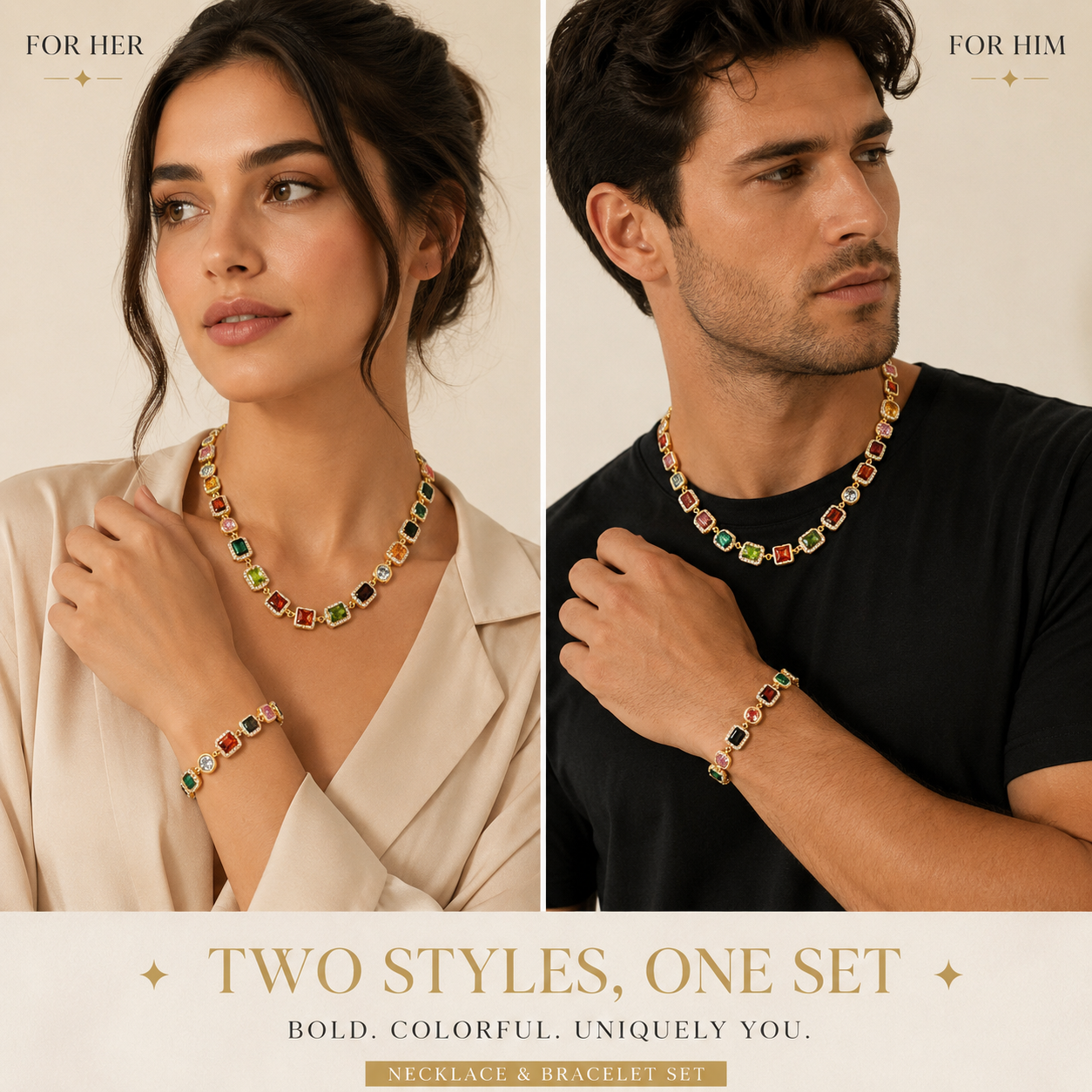 Aurora Gemstone Jewelry Set™ – Multicolor Necklace & Bracelet
