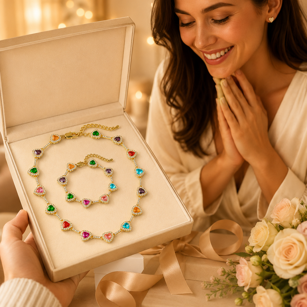Set di Collana con Gemme Cuore Colorate Baokang