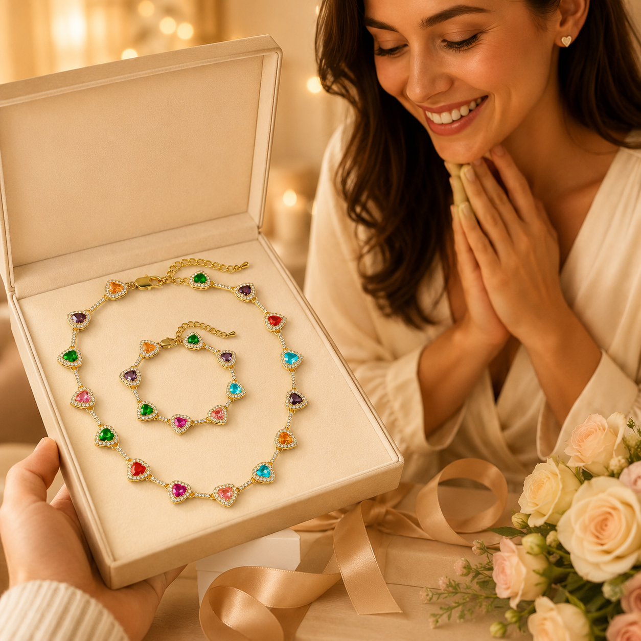Baokang Colorful Heart Gemstone Necklace Set