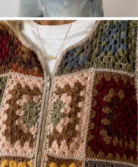 Women's Vintage Patchwork Crochet Hooded Vest | Boho Zip-Up Sleeveless Jacket