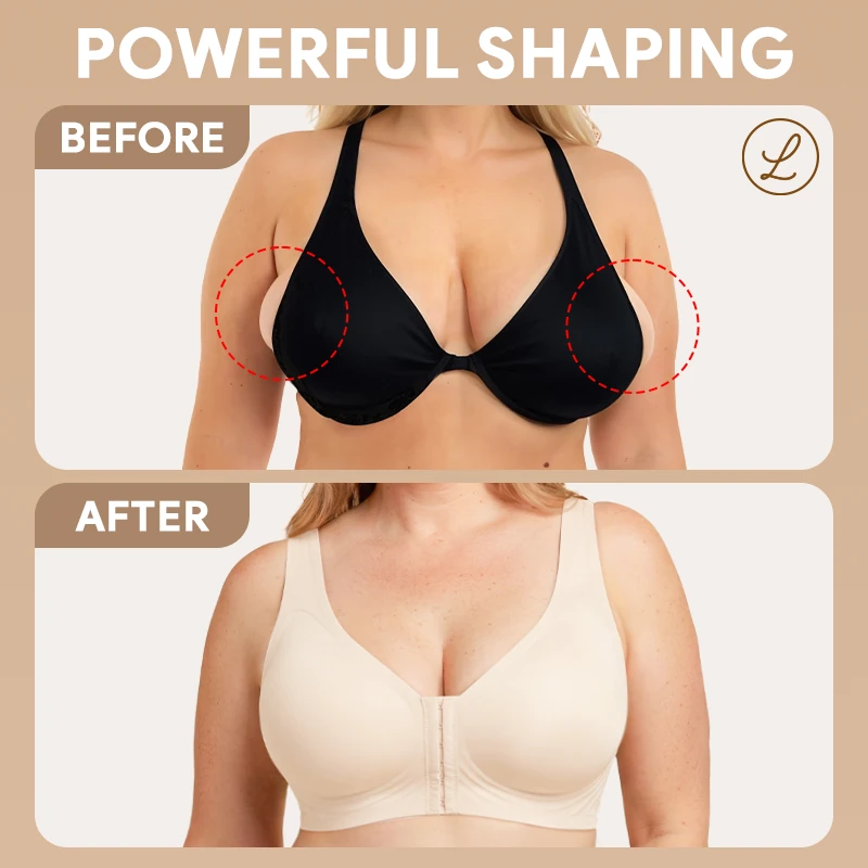 Seamless Front Closure Bra for Women | Cross Back Support Shaping Bra with Comfort Lift