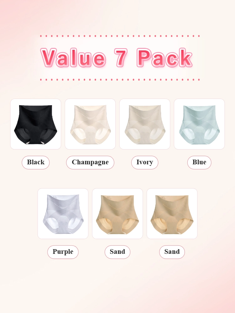3-7 pack shaping high-waisted underwear, cross-over tummy control, seamless cooling fabric.
