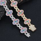 ✨ Lucky Clover Colorful Zircon Bracelet – Gold-Plated Charm Jewelry
