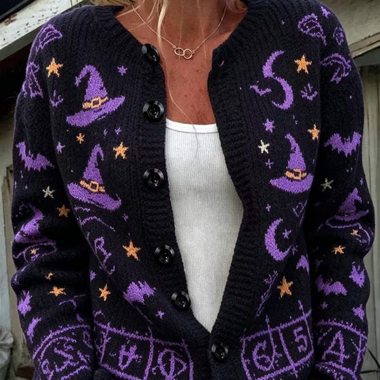 FALL & WINTER NEW ARRIVALS UP TO 50% OFF   Women's Custom-Pattern Cardigan | Halloween Print Button-Front Sweater