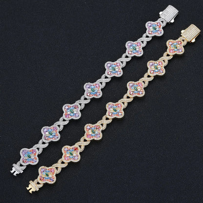 ✨ Lucky Clover Colorful Zircon Bracelet – Gold-Plated Charm Jewelry