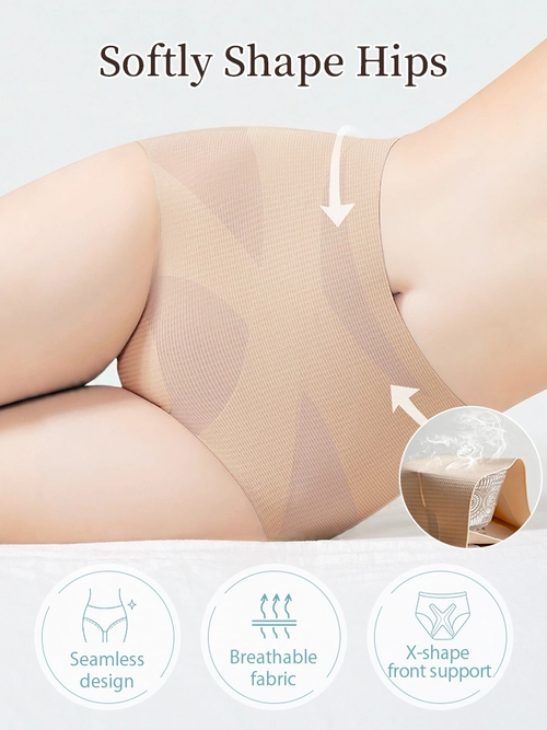 3-7 pack shaping high-waisted underwear, cross-over tummy control, seamless cooling fabric.