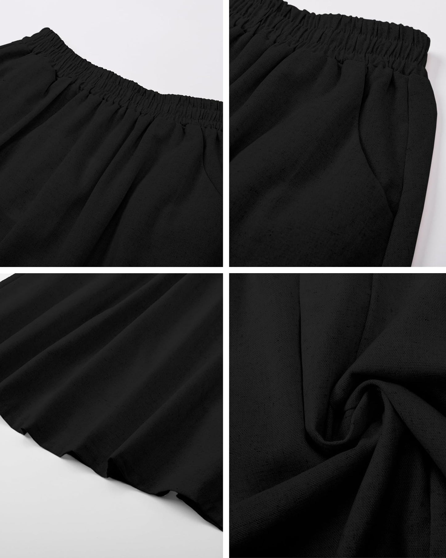Women's Flowy Bohemian Midi Linen Skirt (with Pockets) | High-Waisted Elastic A-Line Casual Beach Skirt