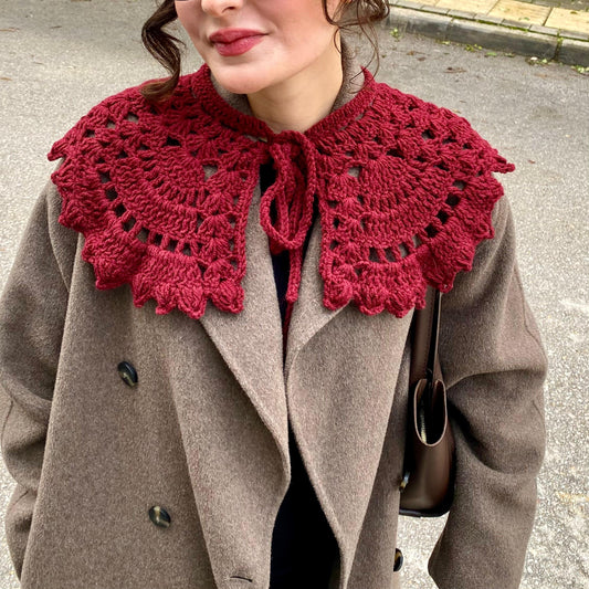 Vintage Crochet Lace Collar | Detachable Tie-Front Layering Collar