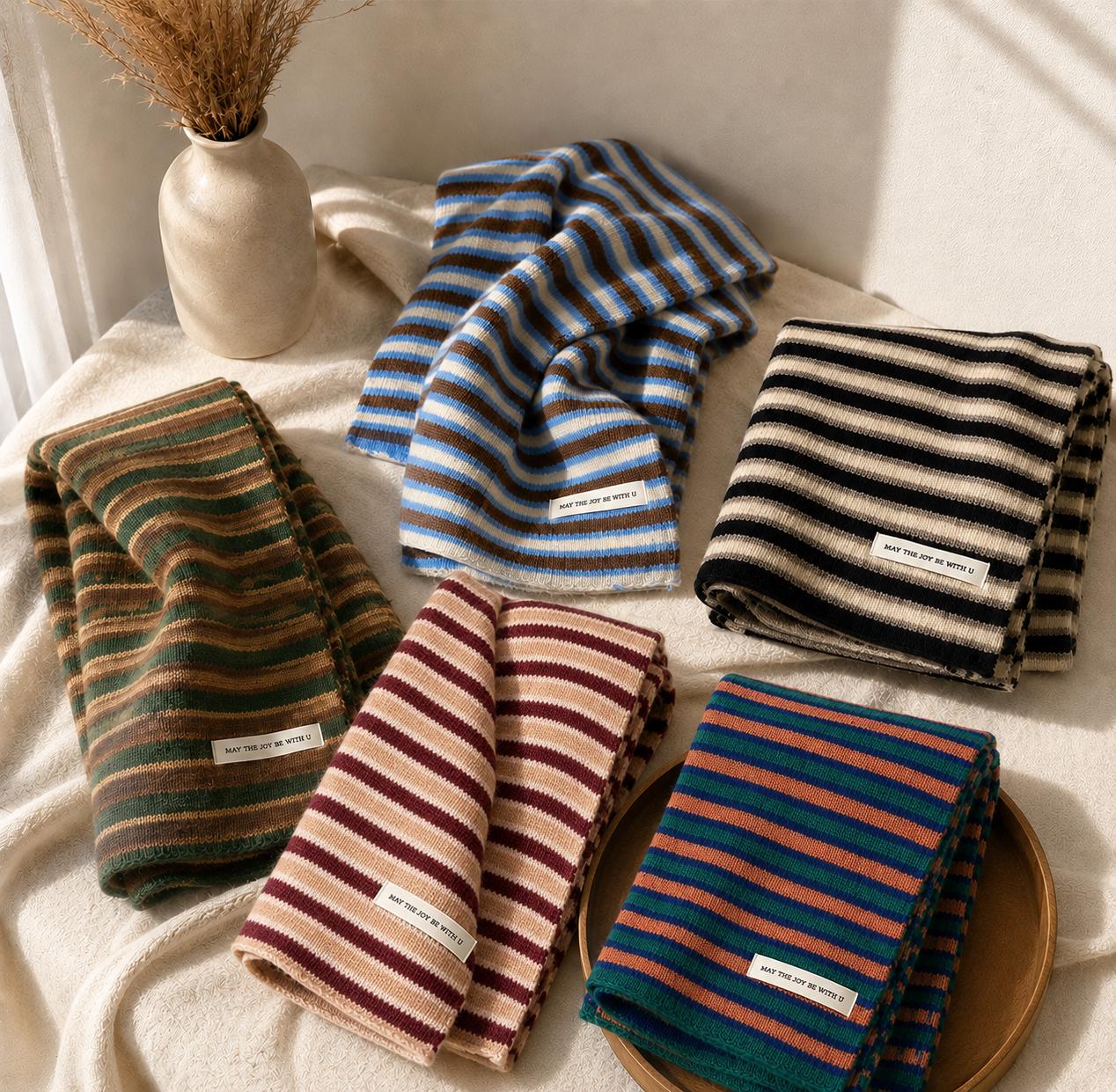 Soft Wool Striped Scarf | Cozy Colorful Knit Winter Scarf for Women & Men
